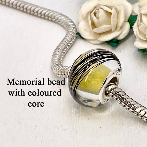 Keepsake Bead with coloured centre, european troll  horses hair pets fur  dog cat rabbit memorial charm babies / child lock of hair hedgehog