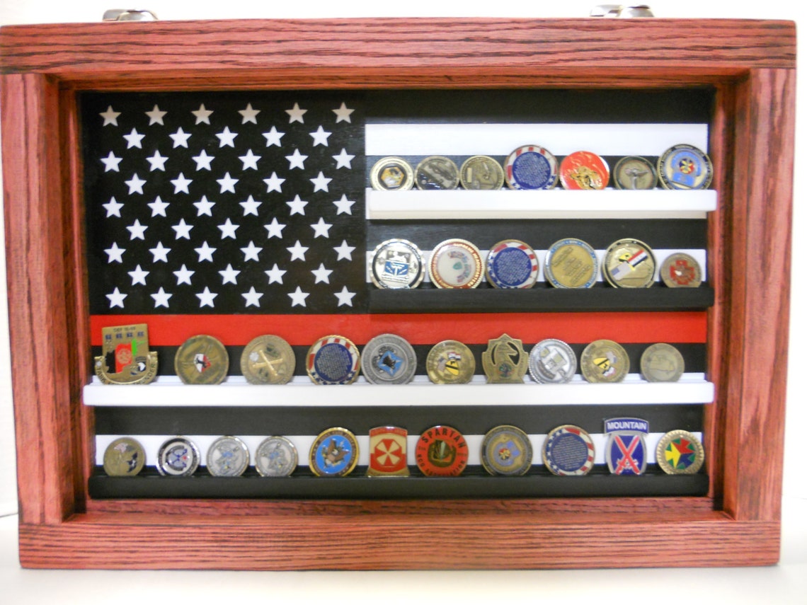 Thin Red Line Coin Case Challenge Coin Display Fire Fighter Etsy