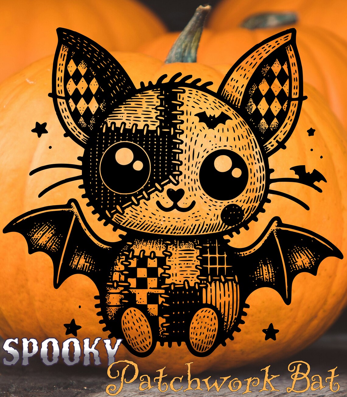 Spooky Patchwork Bat and Bow Clipart Set | SVG & PNG Digital Download ...