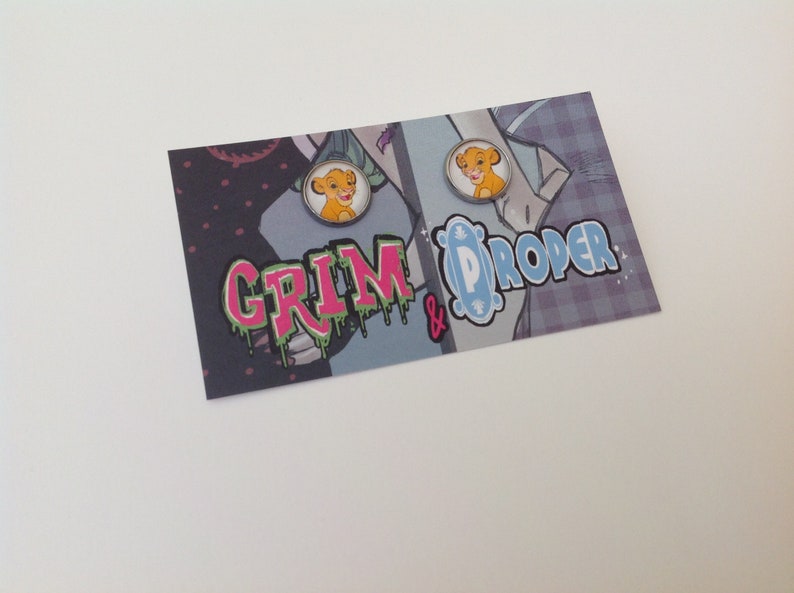 The Lion King Simba stainless steel silver stud earrings rockabilly Disney Nala retro vintage kawaii kitsch pin up accessories ladies girls