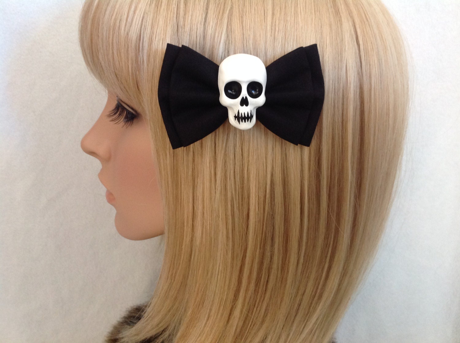 Black Skull Hair Bow Clip Rockabilly Psychobilly Gothic Lolita - Etsy