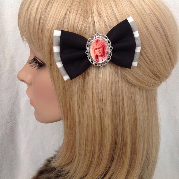 David Bowie Labyrinth hair bow clip rockabilly psychobilly kawaii kitsch pin up alternative fabric vintage grey black retro ladies girls