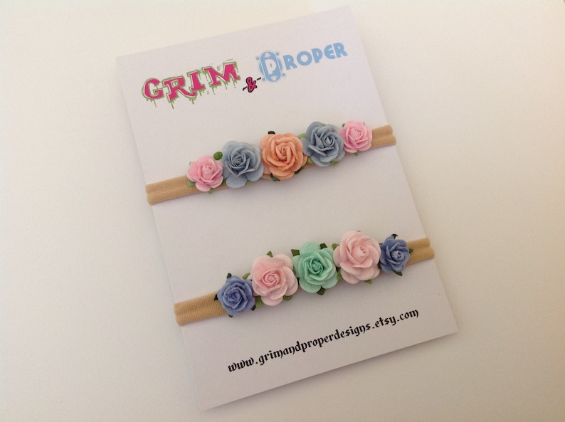 Nylon flower rose headband newborn cute pretty baby girls stretchy soft vintage