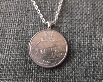 Iowa United States Quarter Coin Necklace -Iowa State Quarter Pendant