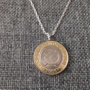 Mocambique 10 Meticais Gold & Silver Colored Coin Necklace - Mocambique 2006 Central Bank logo Coin Pendant