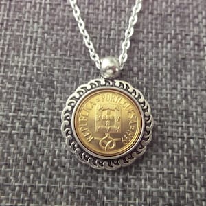 Portugal Necklace in Pendant Tray - Portugal 1999 Coin Necklace - Portugal Coin Pendant