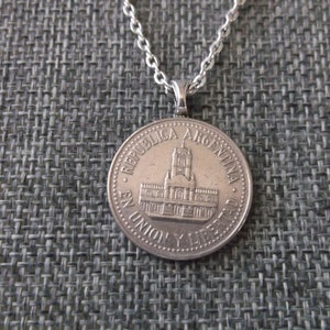 Argentina Coin Necklace -Republic of Argentina  Coin Pendant with Bail and Chain-