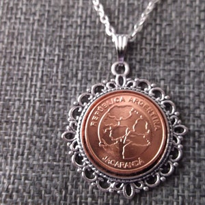 Argentina Coin Necklace - Republic of Argentina Coin Pendant in Pendant Tray