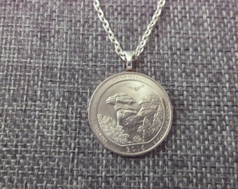 Shawnee Illinois  Quarter Coin Necklace United States Shawnee Illinois State Quarter Pendant