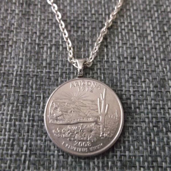 Arizona United States Quarter Coin Necklace -Arizona State Quarter Pendant