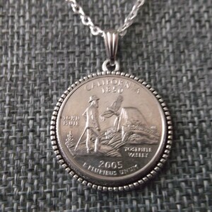 California United States Quarter Coin Necklace -California State Quarter Pendant in Pendant Tray