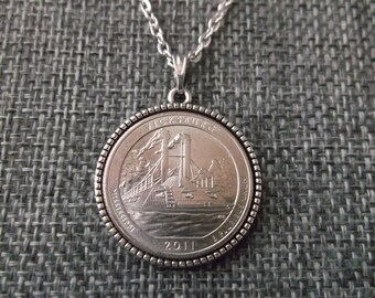 Vicksburg Mississippi United States Quarter Coin Necklace - Vicksburg Mississippi Pendant in Pendant Tray