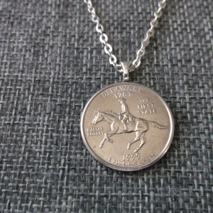 Delaware United States Quarter Coin Necklace - Delaware State Quarter Pendant