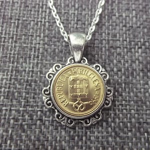 Portugal Necklace in Pendant Tray - Portugal 1996 Coin Necklace - Portugal Coin Pendant