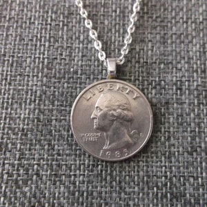United States Quarter Coin Necklace  1985 US Coin State Quarter Pendant