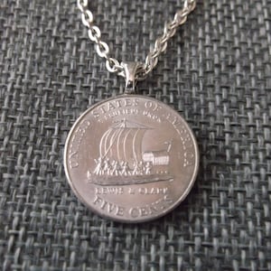 United States Five Cent Lewis and Clark Ship Coin Necklace - Coin Necklace - US Five Cent Lewis and Clark Coin Pendant