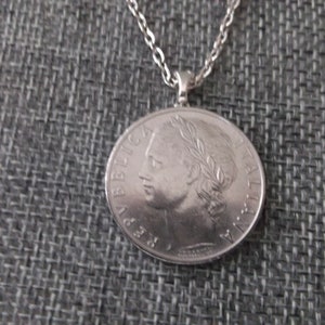Italiana Coin Necklace -  Italy L100 Coin Pendant with Bail and Chain