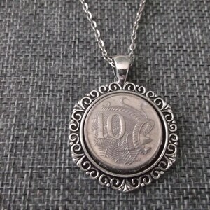 Australia "10" Coin Necklace -Australia 10 Pendant  in a Pendant Tray Coin Pendant