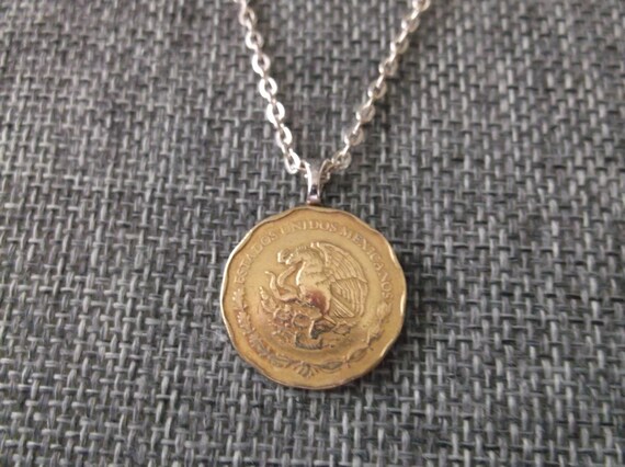 Mexico Gold Colored Coin Necklace Coin 
