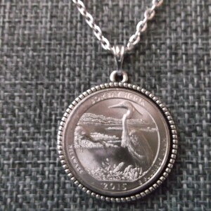 Bombay Hook Delaware United States Quarter Coin Necklace -Bombay Hook Delaware Quarter Pendant in Pendant Tray