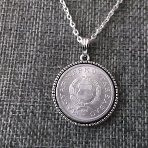 Hungarian Coin Necklace - Hungary Pendant - 1965 Coin Necklace in Pendant Tray