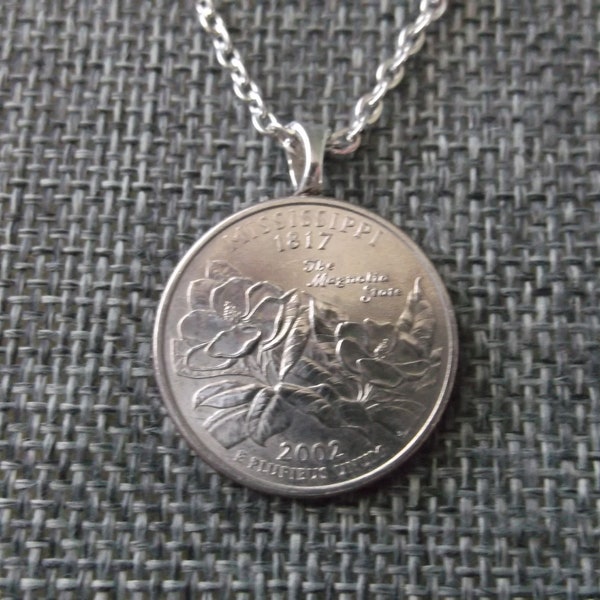 Mississippi United States Quarter Coin Necklace -Mississippi State Quarter Pendant