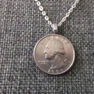 United States Quarter Coin Necklace  1990 US Coin State Quarter Pendant