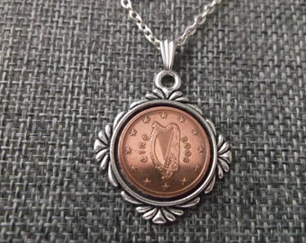 Ireland Copper Colored Harp Coin Necklace in Pendant Tray -Ireland Harp 2006 Coin Pendant with Chain