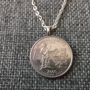 Massachusetts United States Quarter Coin Necklace -Massachusetts State Quarter Pendant