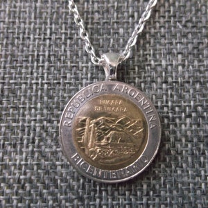 Argentina Pucara De Tilcara Coin Necklace -Republic of Argentina  Coin Pendant with  Chain-  Coin Necklace