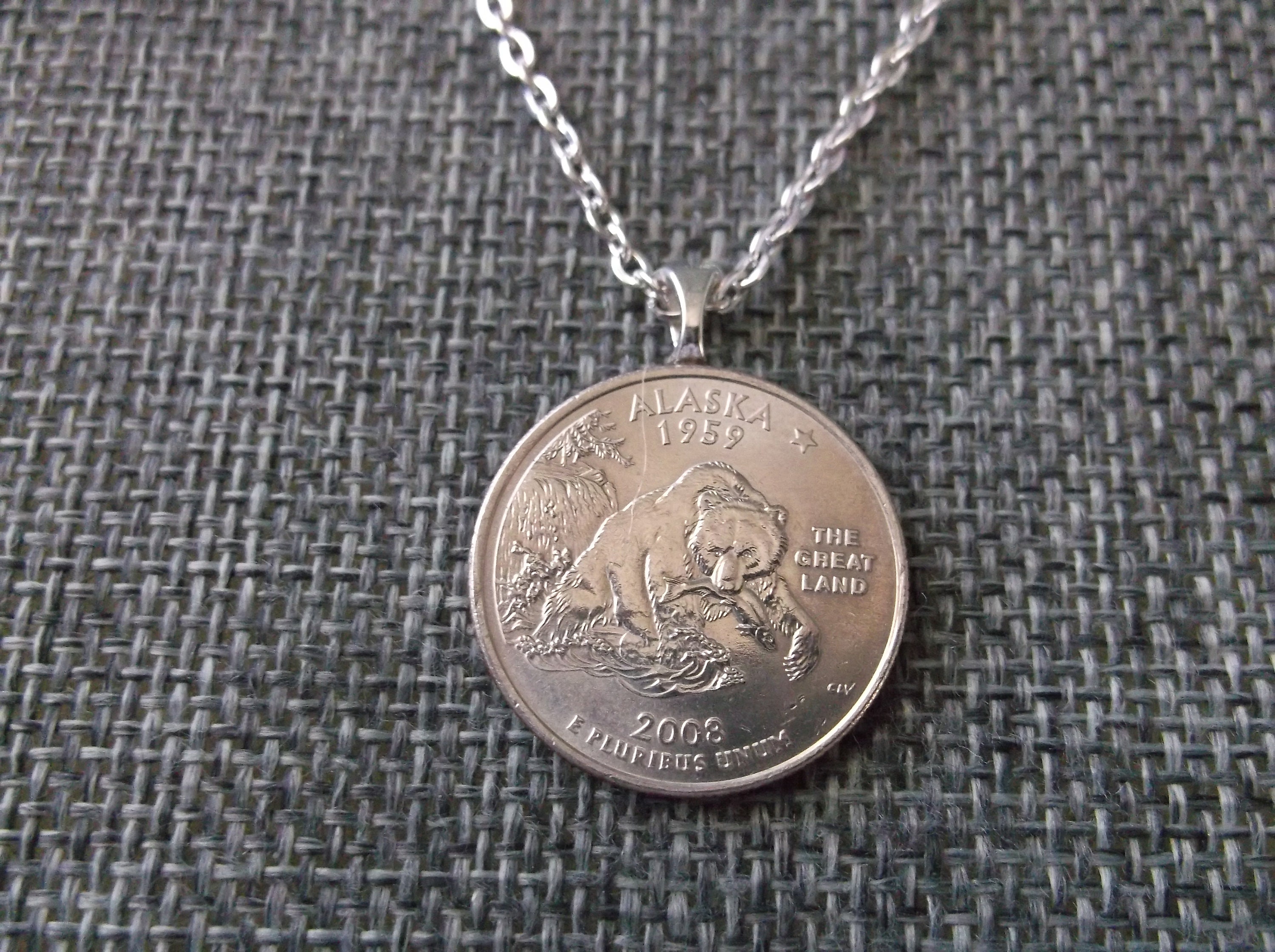 Alaska States Quarter Coin Necklace