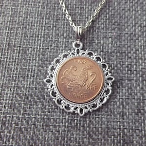 Norway 2 Ore Coin Necklace - Norway 2  Ore Norge Coin in a  Pendant Tray- 1967 Norway Coin Necklace