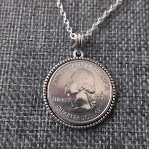 United States Quarter Coin Necklace In Pendant Tray US Coin  State Quarter Pendant