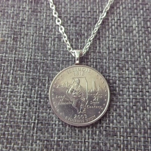 Illinois United States Quarter Coin Necklace -  Illinois  State Quarter Pendant