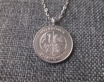 Iceland Kronur Island Necklace - Iceland Necklace - Krona Island 1996 Pendant