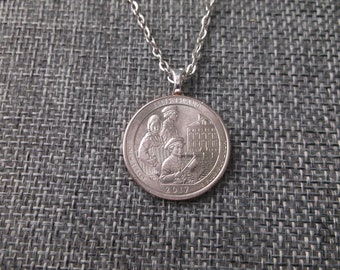 Ellis Island New Jersey United States Quarter Coin Necklace -Ellis Island New Jersey US Quarter Coin Pendant