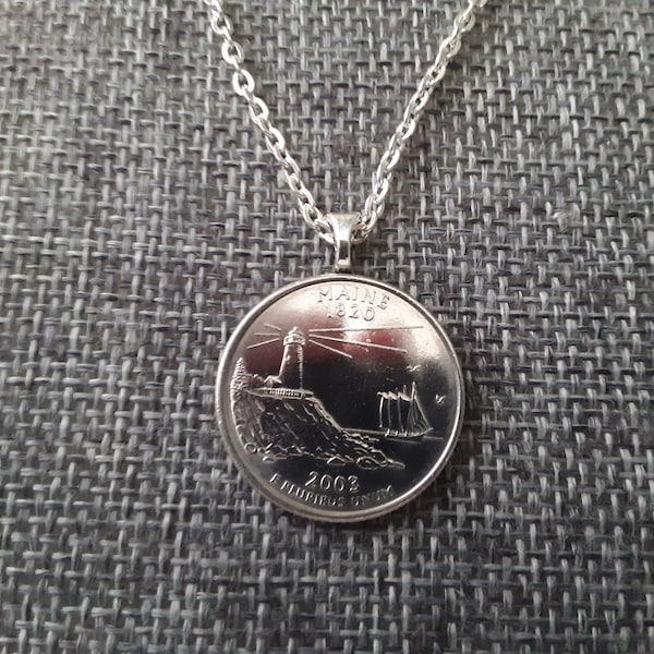 Maine United States Quarter Coin Necklace -Maine State Quarter Pendant