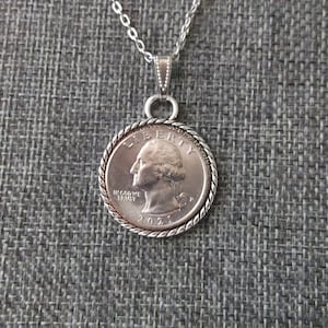 2021 United States Quarter Coin Necklace - 2021 US Quarter Pendant in Pendant Tray