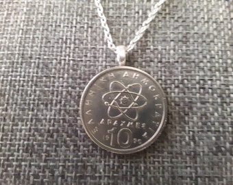 Greek Coin Necklace - Greek Apamai 10 Coin Pendant  dated 1990 with Bail and Chain