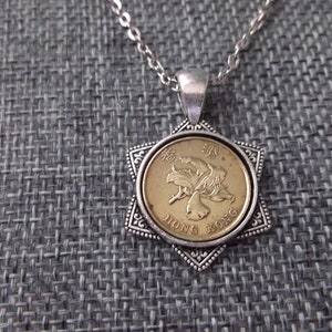 Hong Kong Gold Colored Coin Necklace - Hong Kong Pendant in Pendant Tray