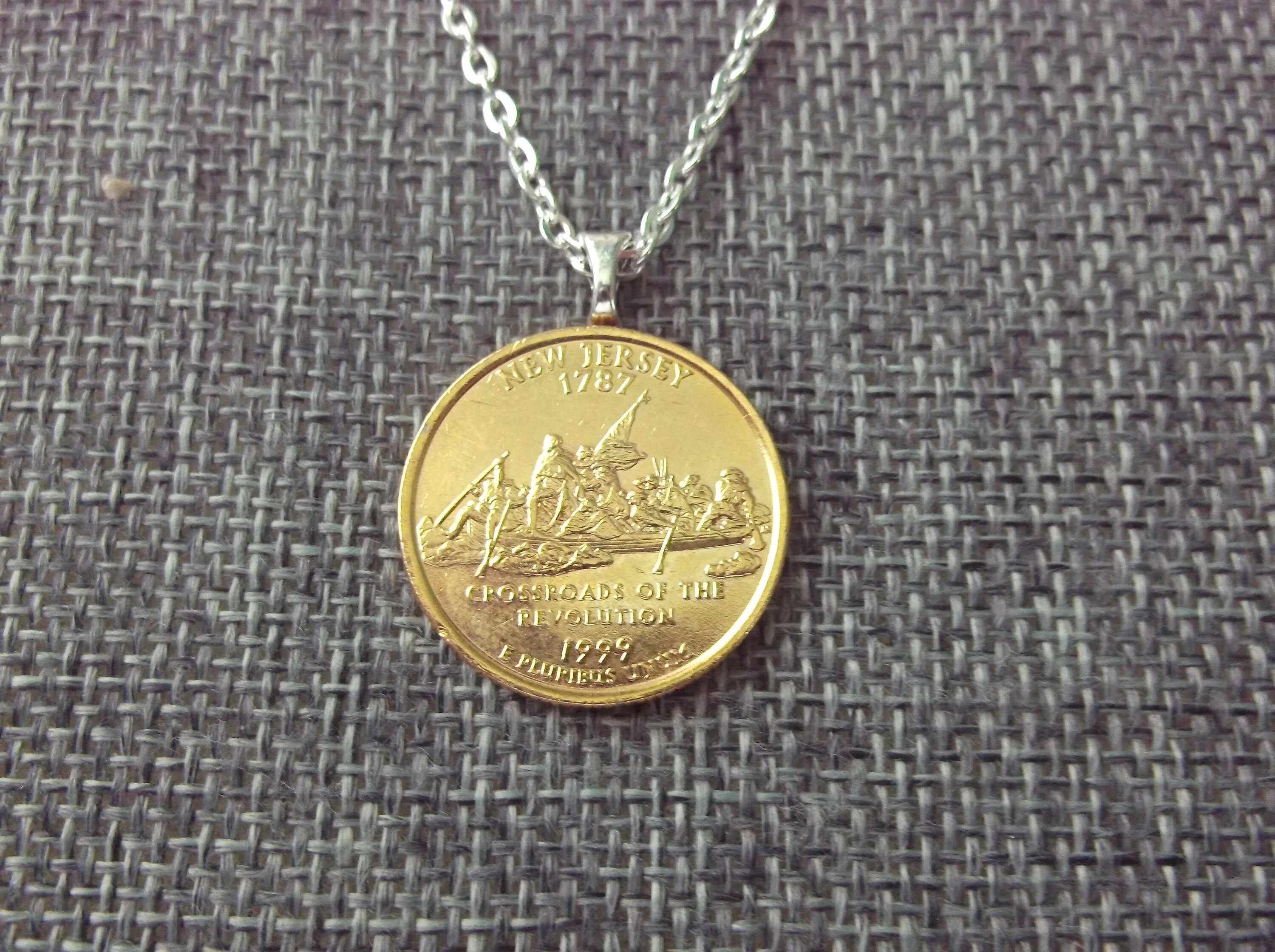 New Jersey United States Gold Colored Quarter Coin Necklace Etsy