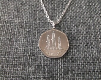 United Arab Emirates Coin Necklace - United Arab Emirates Three Oil Derricks Pendant with Bail and Chain