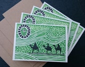 ON SALE  25% OFF, Set of Four Three Kings Lino Print Christmas Cards