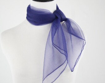 1960s Navy Nylon Chiffon Square Scarf