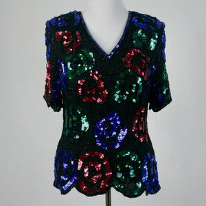 Vintage Sequined Blouse Stenay Plus Silk Beaded Top Size 1X