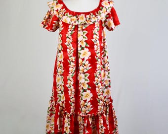 Vintage Royal Hawaiian Creations Cotton Muu Muu Dress – Red Floral Print, Size Large