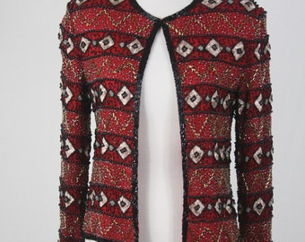 Vintage Jacket Beaded Silk Papell Boutique Evening Jacket Small