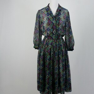 Vintage 1950s Dress Serbin Shirtwaist Voile Rhinestone Buttons Pockets Dress
