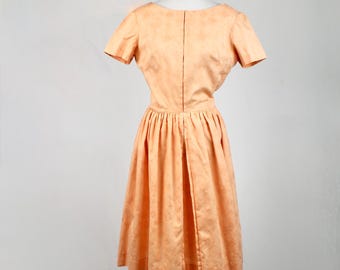Vintage 1950s Style Dress Orange Fit and Flare Dress