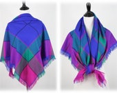 Vintage Scarf Large Square Bright Colors Plaid Square Shawl